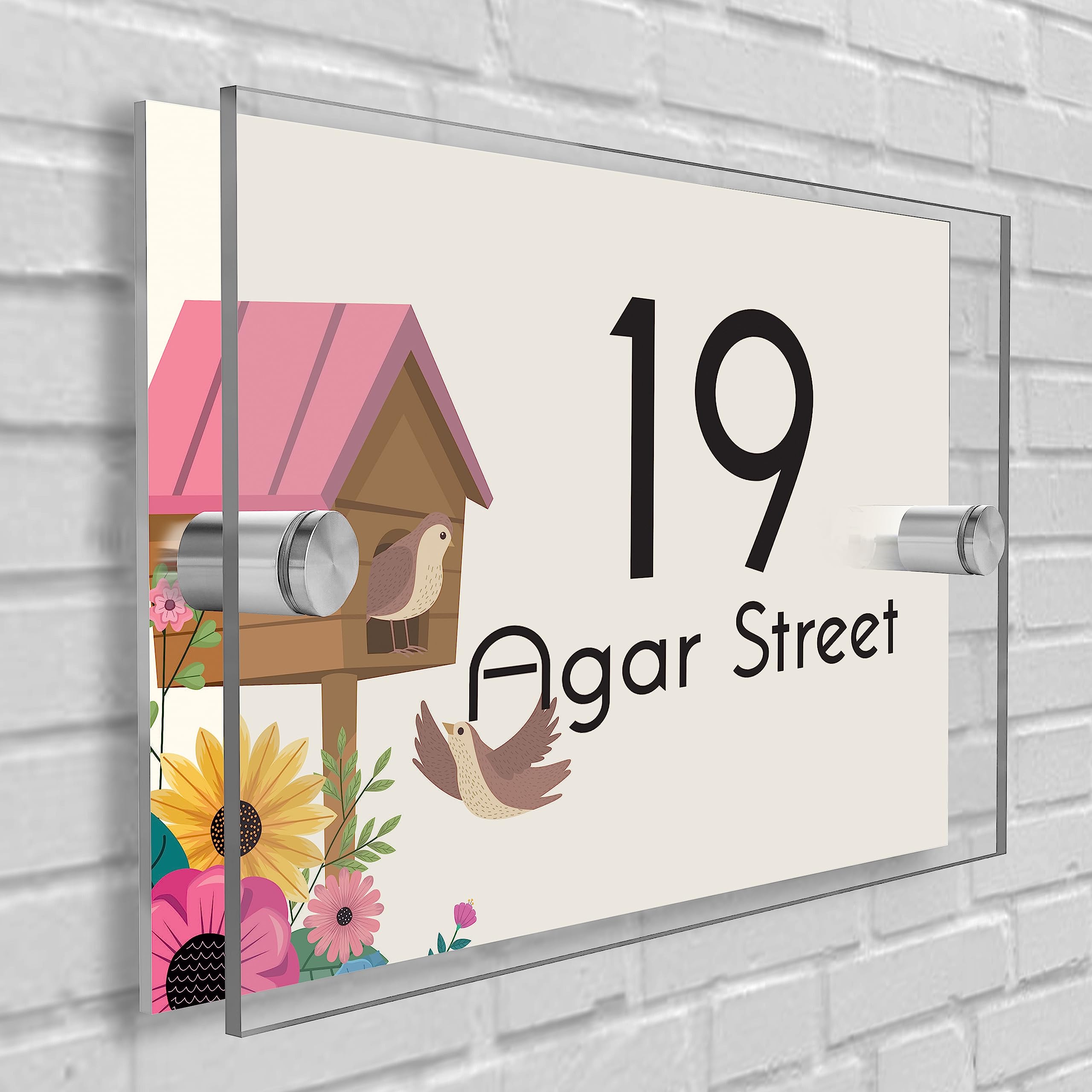 House Sign Plaque Personalised Door Number Street Glasss Effect Acrylic I House signs personalised door number plaque for wall outside I Rectangle Shape (Design 21)