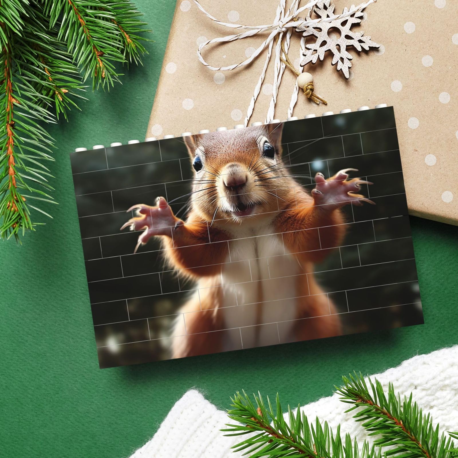 Building Block Puzzle Personalized Building Bricks Rectangle Puzzles Squirrel Funny Animal Building Brick Block for Adults Block Puzzle for Home Decor 3D Brick Puzzle Bricks Set for Christmas Decor