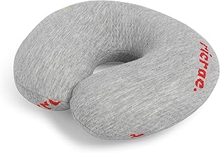 Ricrac Rideau Neck Travel Pillow, 30 cm x 29 cm x 10 cm Size, Red Embossed Logo