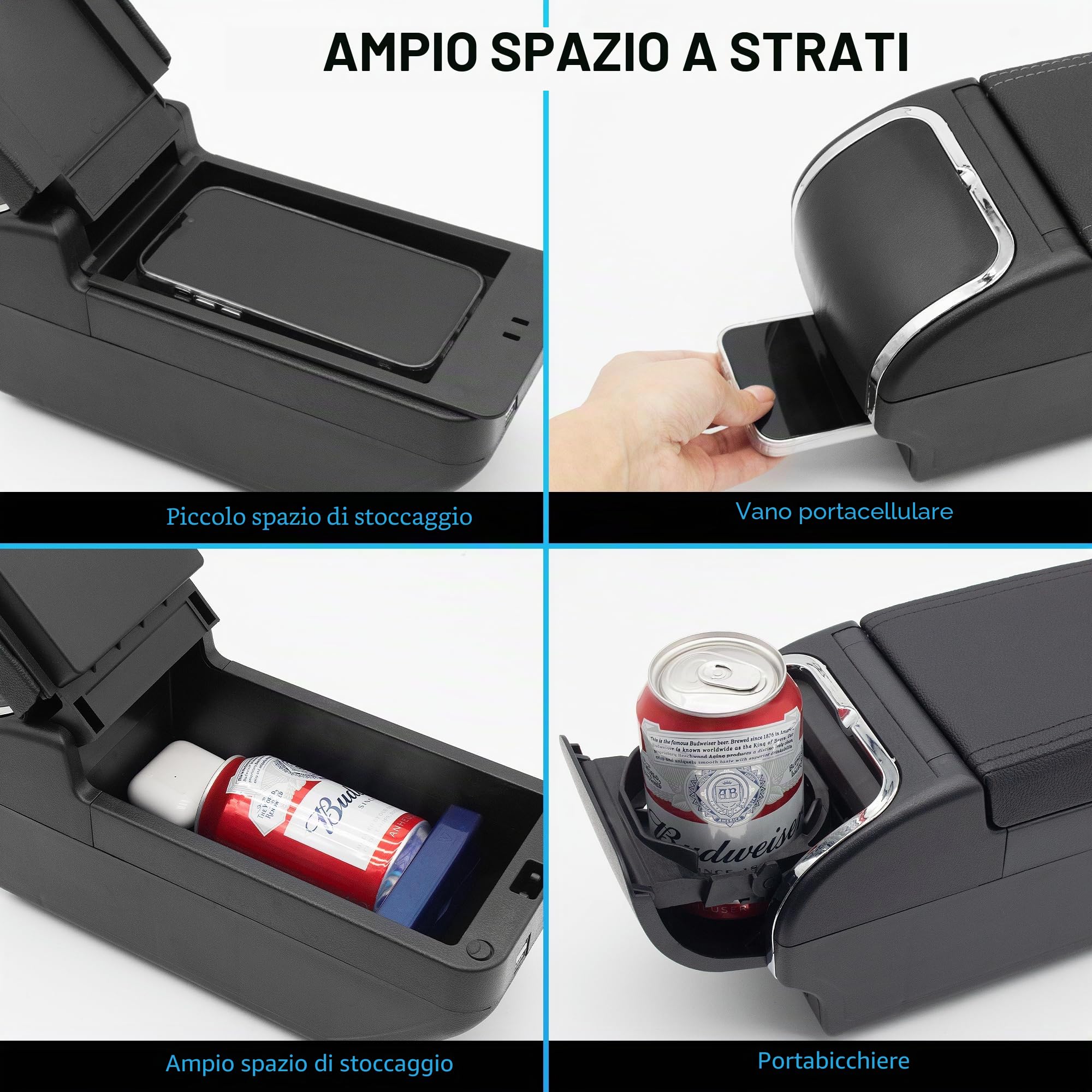 Bracciolo Auto per Renault Dacia Sandero 2 Stepway Logan 2 | Vano Portaoggetti a Due Livelli, 4 Porte USB, Montaggio Semplice, Bracciolo Regolabile, Pelle PU, Linea Nera