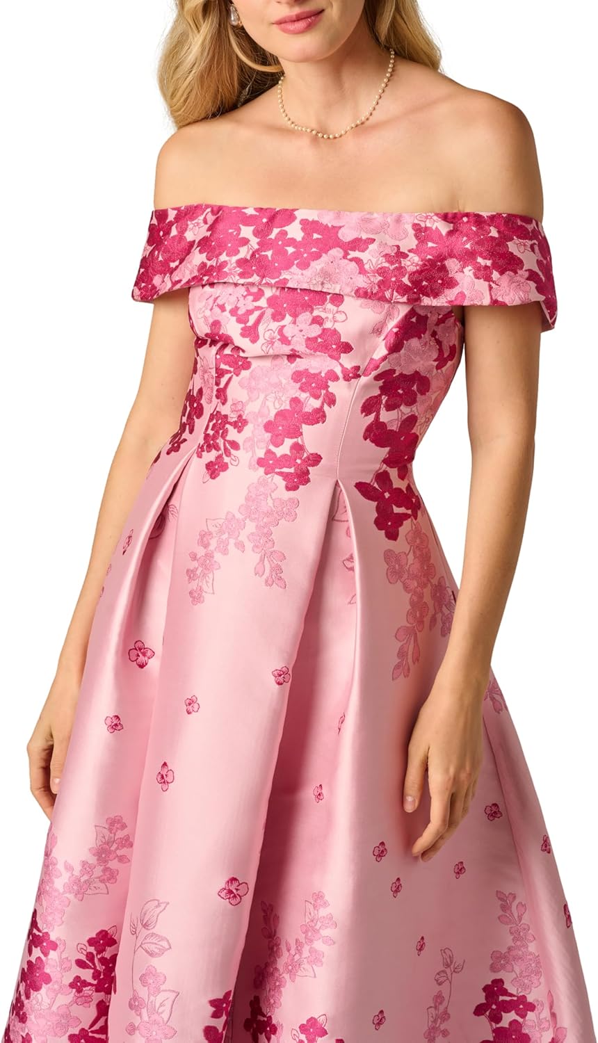 Adrianna Papell Off-Shoulder Dress, Pink Multi - Image 4