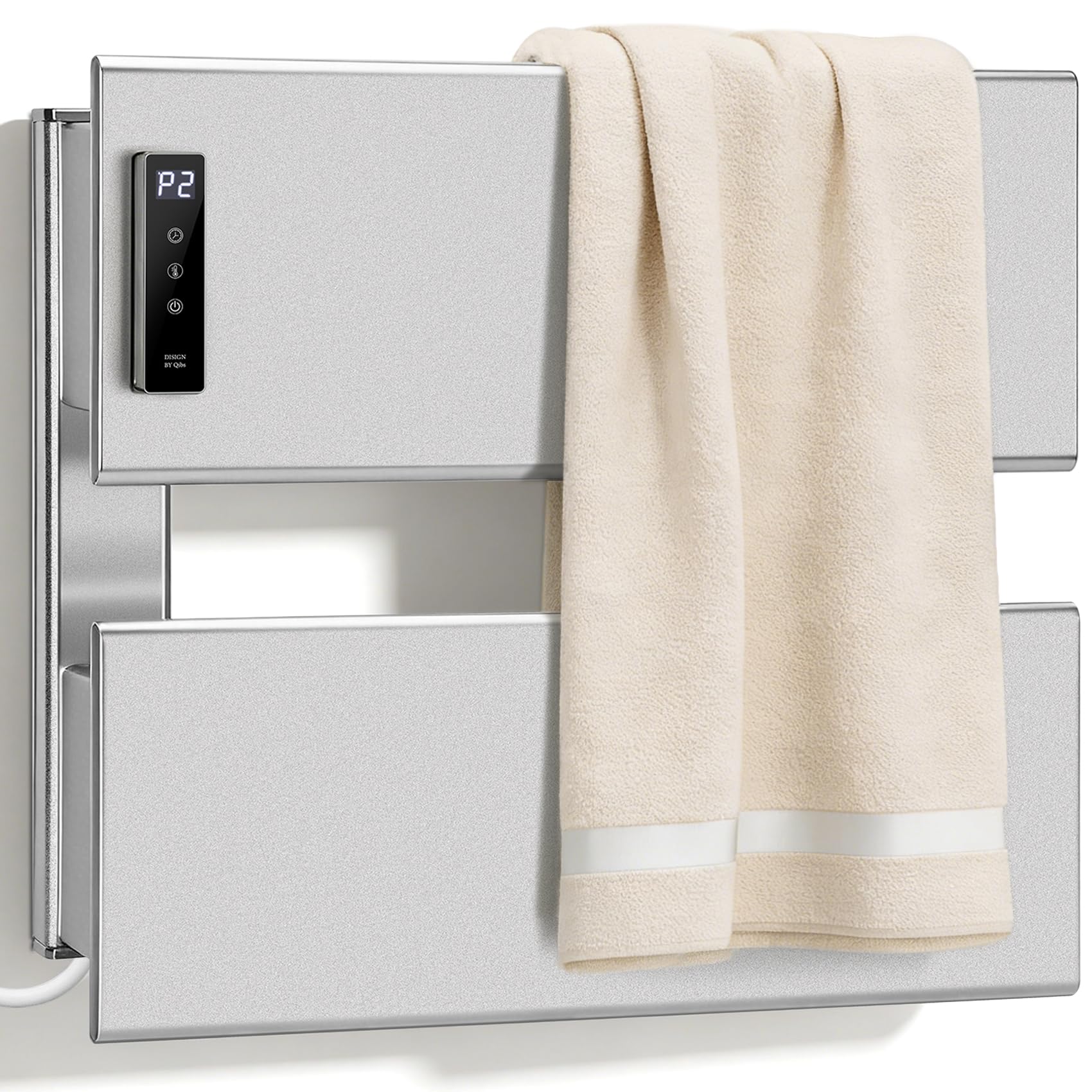 Brushed Nickel Heated Towel Rack for Bathroom, Support Plug-in and Hardwired, Bluetooth & Wi-Fi App Control Wall Mount Towel