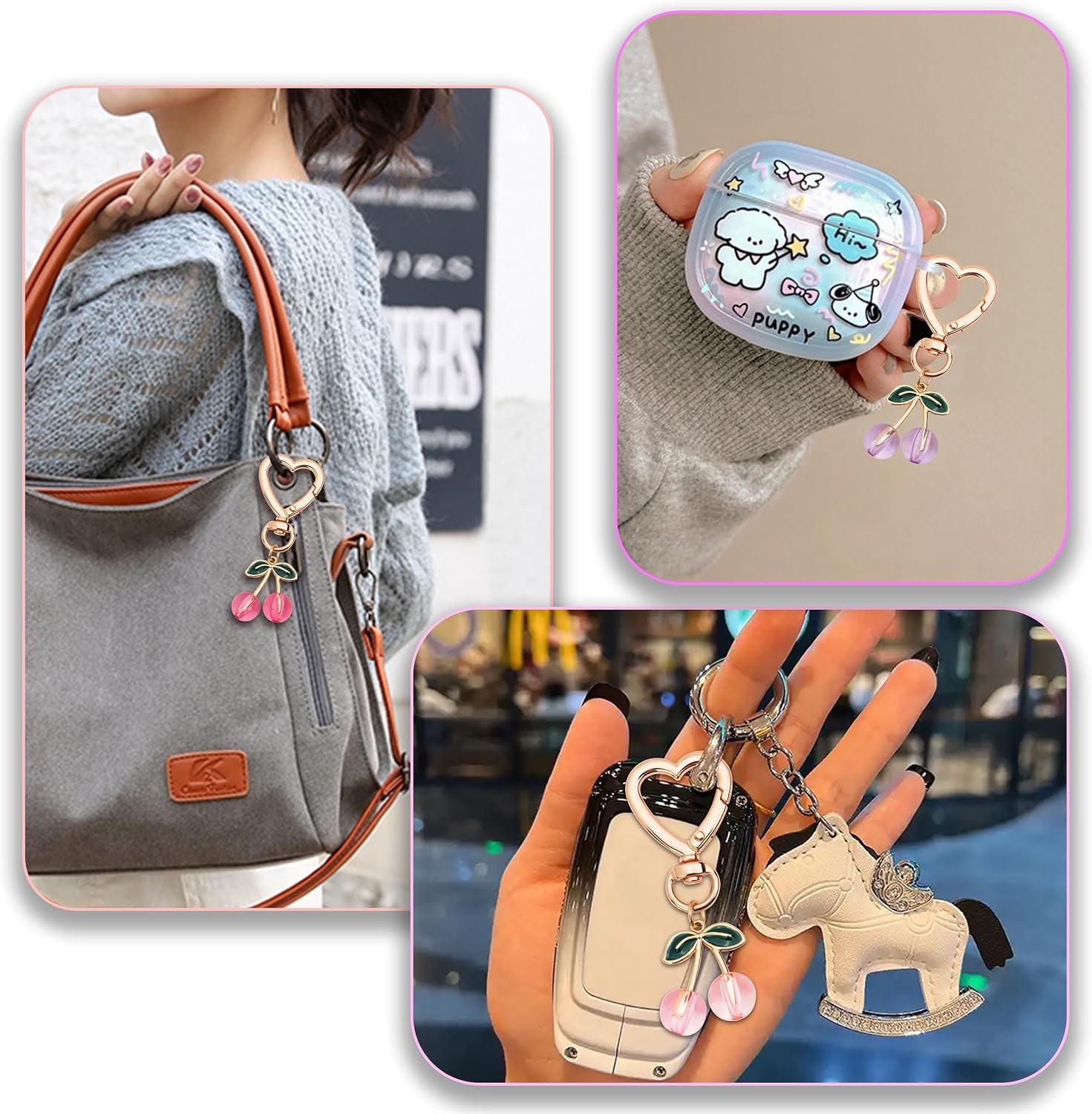 Cute Cherry Keychain Kawaii Cherry Bag Purse Charms for Women Car Keys Decor Gifts Accessories image 5