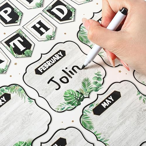 Miniatura 6 de Zhanmai Cartel de 2 tablas de cumpleaños para el aula, juego de tablones de anuncios de cumpleaños de 12 x 18 pulgadas, calendario de aula laminado