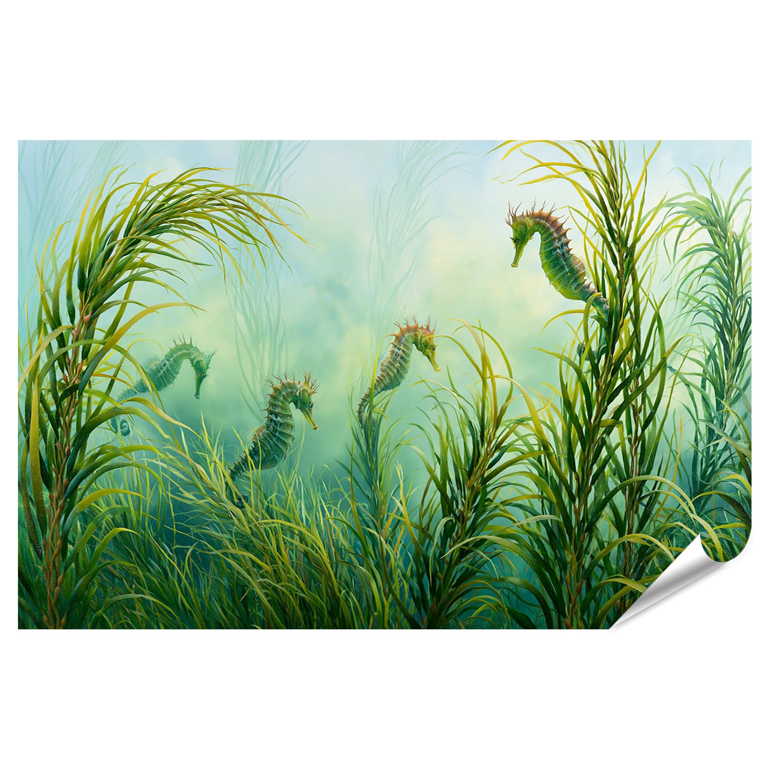 islandburner Póster premium de caballito de mar de ensueño en el mar de algas, mural para salón para amantes de la naturaleza, gran formato