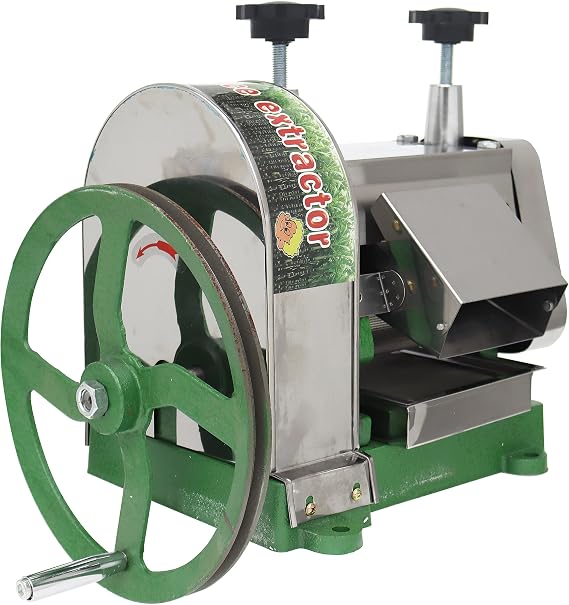 Manual Sugar Cane Juice Machine, 3 Rolls Stainless Steel Sugarcane Press Juicer Grinder, W/2 Peeling Knives and Large Crank, for Sugarcane Ginger Sweet Sorghum