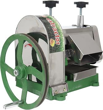 Manual Sugar Cane Juice Machine, 3 Rolls Stainless Steel Sugarcane Press Juicer Grinder, W/2 Peeling Knives and Large Crank, for Sugarcane Ginger Sweet Sorghum