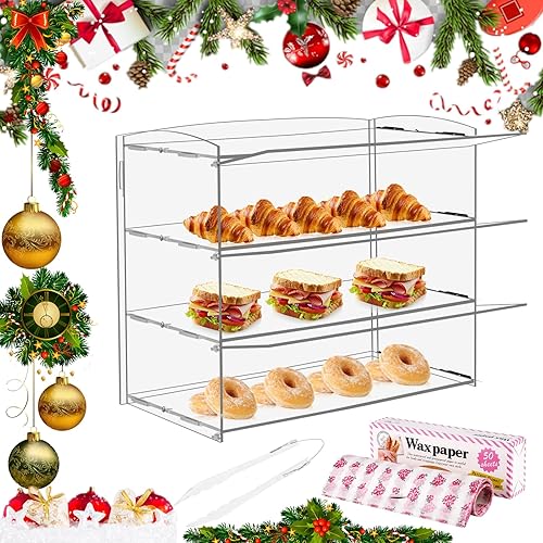 Miniatura 7 de Vitrina de acrílico para panadería, pastelería, vitrina de 19 x 9 x 15 pulgadas, vitrinas de mostrador de exhibición de acrílico, estante