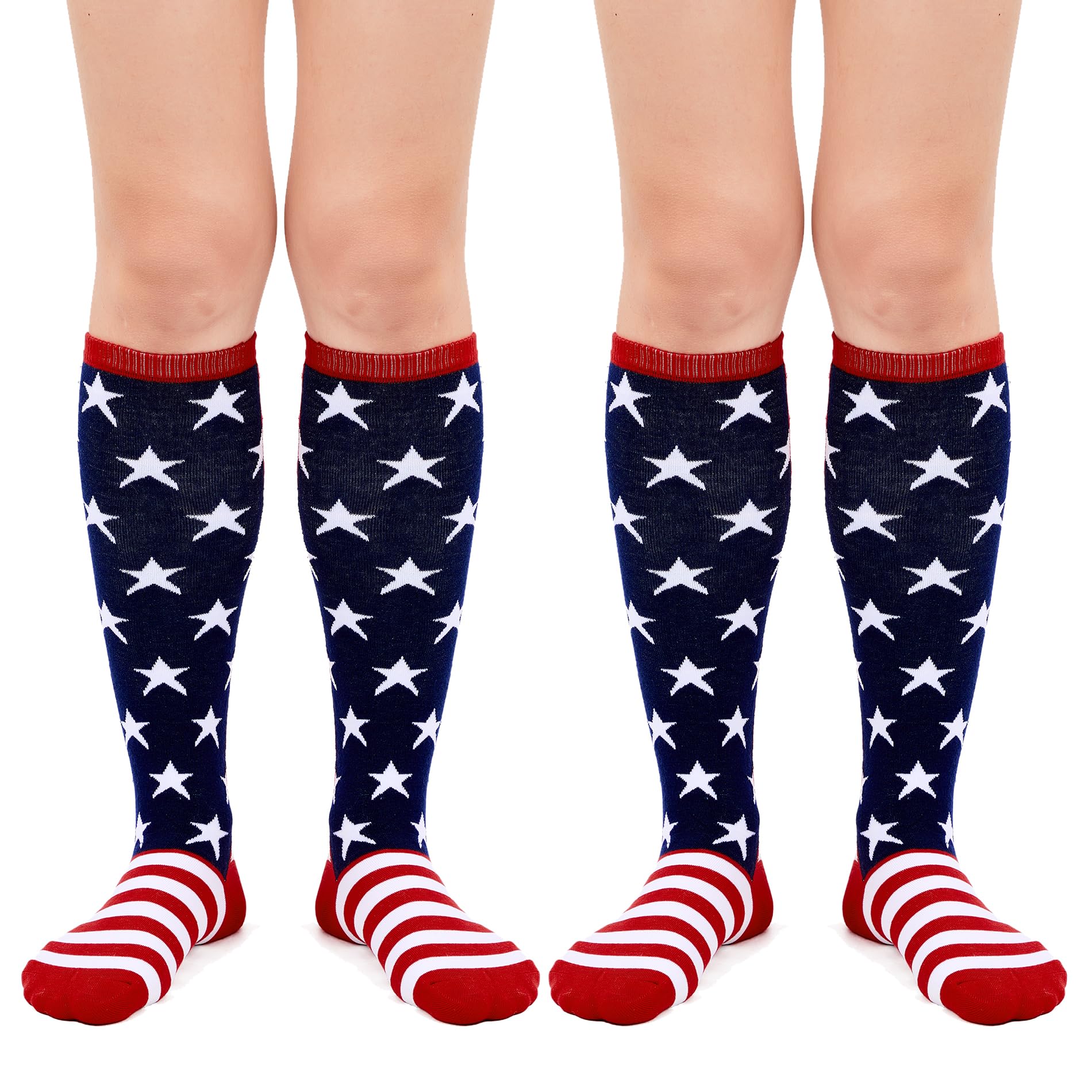 Knee High Socks Casual Striped Tube Socks Athletic Soccer Socks 2 Pack
