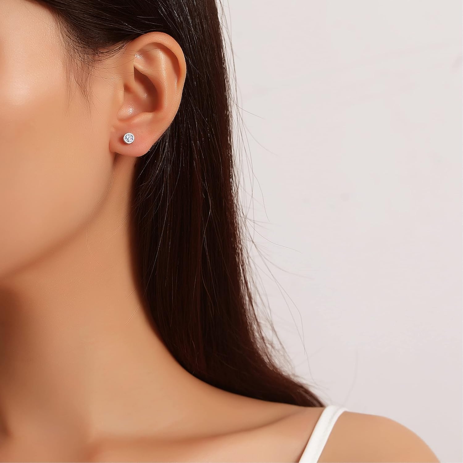 14K Gold Plated 925 Sterling Silver Cubic Zirconia Round Bezel Set Stud Earrings, 2mm to 4mm Stone - Image 2