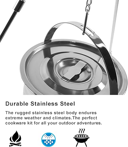 Miniatura 3 de Juego de utensilios de cocina para campamento, ollas y sartenes compactas de acero inoxidable para fogata  Kit combinado con bolsa de viaje  Juego