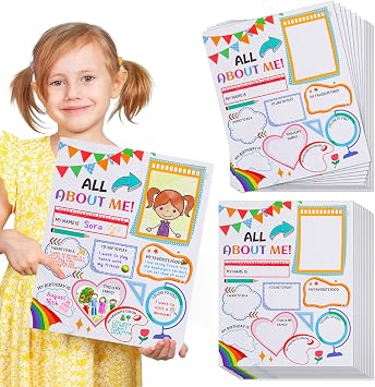 Aulock 24pcs All About Me Posters for Elementary School, Teacher Supplies