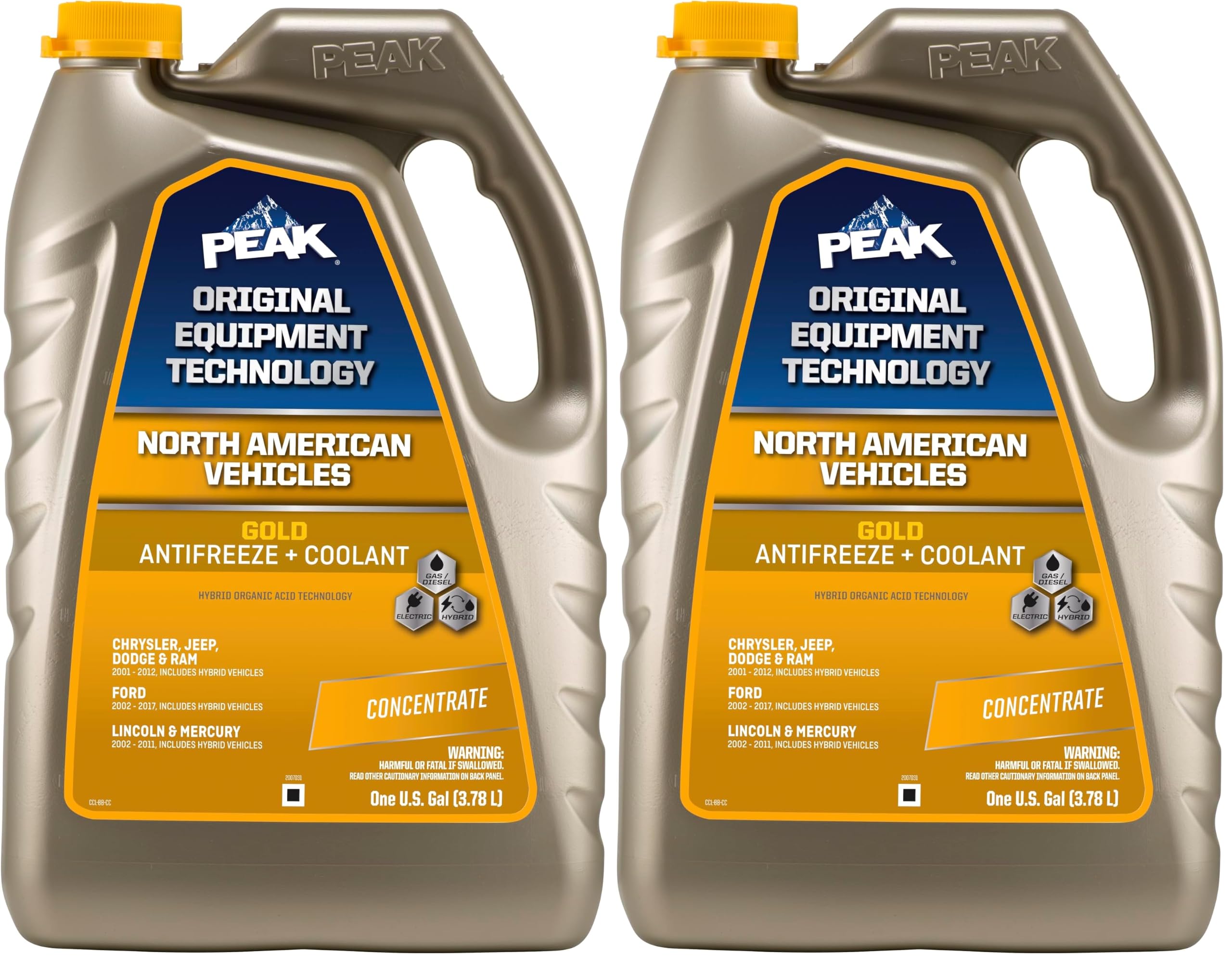 PEAK OET Extended Life Gold Concentrate Antifreeze/Coolant for North American Vehicles, 1 Gal. (Pack of 2)