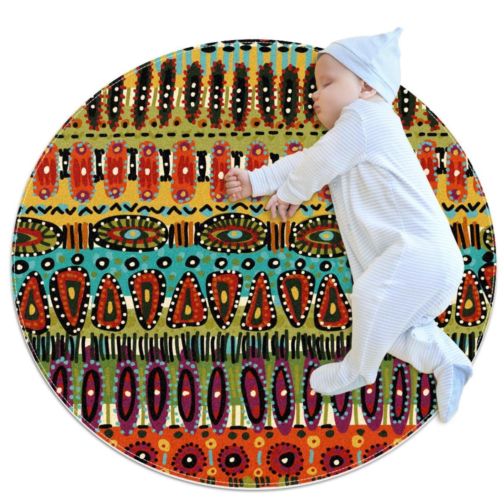 Tapis de jeu pour enfants JDEZ rond aux douces couleurs pour éveiller l'imagination des petits