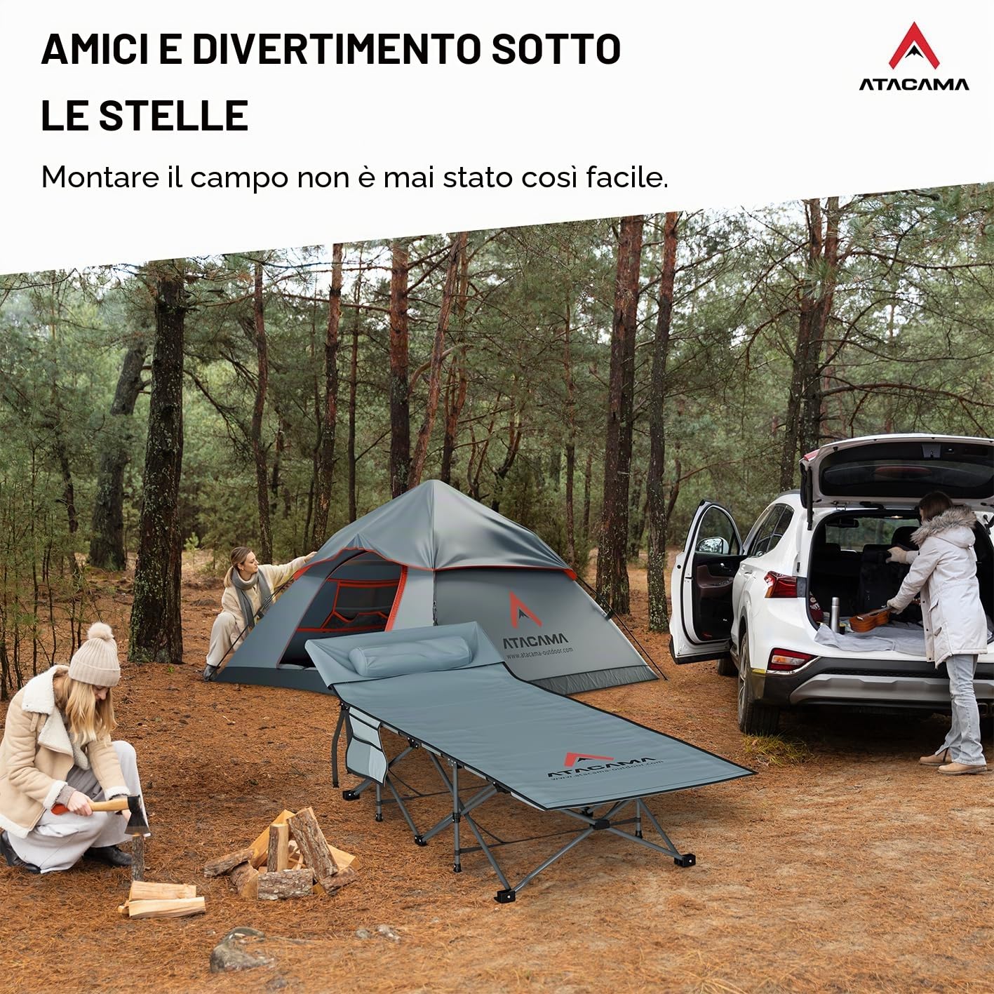 Atacama Lettino da campeggio pieghevole - lettino camping ultraleggero - Lettino ideale per avventure all'aperto, lettino carpfishing - letto da campeggio XXL comodo, portatile lettino da campeggio