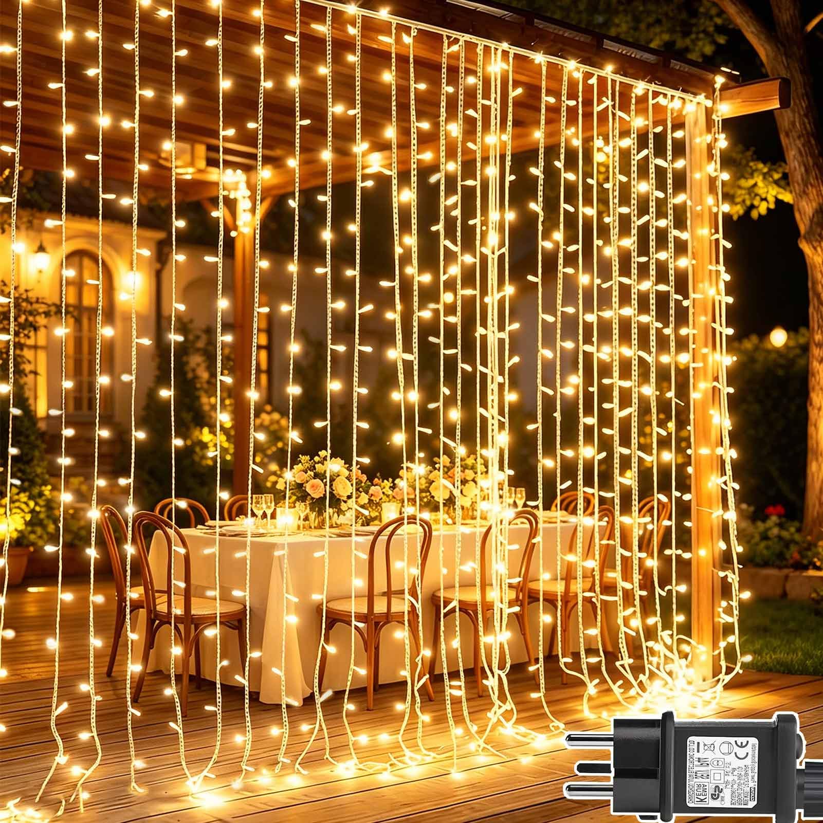 Cozymeow Cortina de Luces 3M x 3M 300 LED Guirnaldas Luminosas 8 Modos Impermeable con Enchufe, Luces de Hadas para Decoración Boda Jardín, Terraza, Fiesta, Interior y Exterior - Blanco Cálido