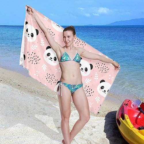 Miniatura 4 de Toalla de playa grande de panda rosa para adultos, niños y niñas, toallas de baño absorbentes de 71 x 31 pulgadas, toallas de viaje, piscina,