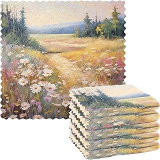 Bolaz Dish Cloths Dish Towels Kitchen Towels 6 Pack Sets Absorbent Field Path Painting Soft Decorative Reusable Nonstick Oil Washable