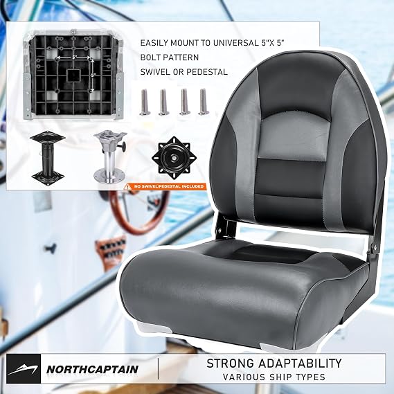 NORTHCAPTAIN Deluxe A Pair of Marine High Back Folding Fishing Boat Seat,Stainless Steel Screws Included,Charcoal/Black(2 Seats)