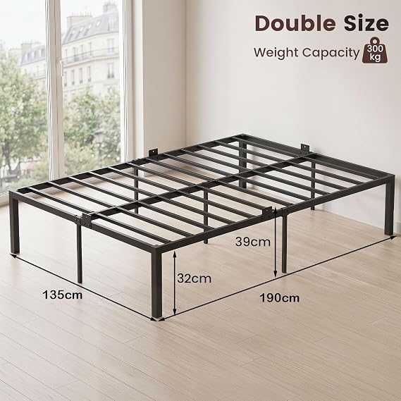 COSTWAY 4ft6 Double Bed Frame, 135 x 190cm Heavy-Duty Metal Platform Bed Frames with Underbed Storage, Steel Slat Support Bedstead Base Mattress Foundation, Noise Free, No Box Spring Needed, Black