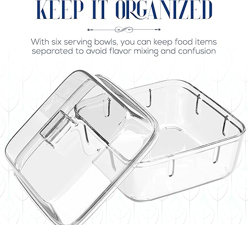 Miniatura 7 de Elle Decor Bandeja de acrílico azul con 6 cuencos transparentes, platos para condimentos, cuencos para servir o servidor de bufé, bandeja de