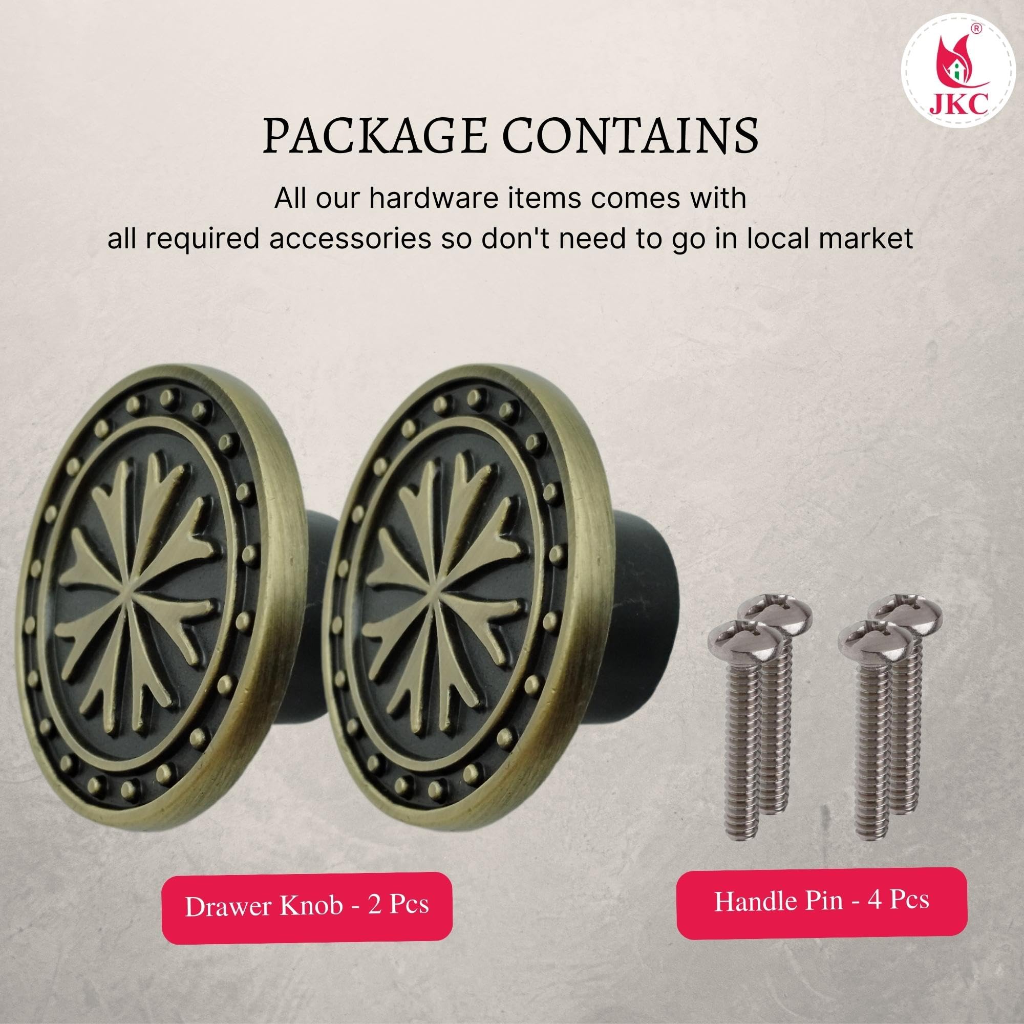 JKC Antique Brass Finish Payal Design Cabinet Handle, Multipurpose Door Handles for Wardrobe, Eye Catching Drawer Knobs, Knobs for Cabinets (Pack of 2) 4