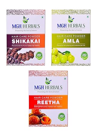 MGH Herbals Organic Amla,Reetha and Shikakai Powder For Hair Care-Pack Of 3 (300Gms)