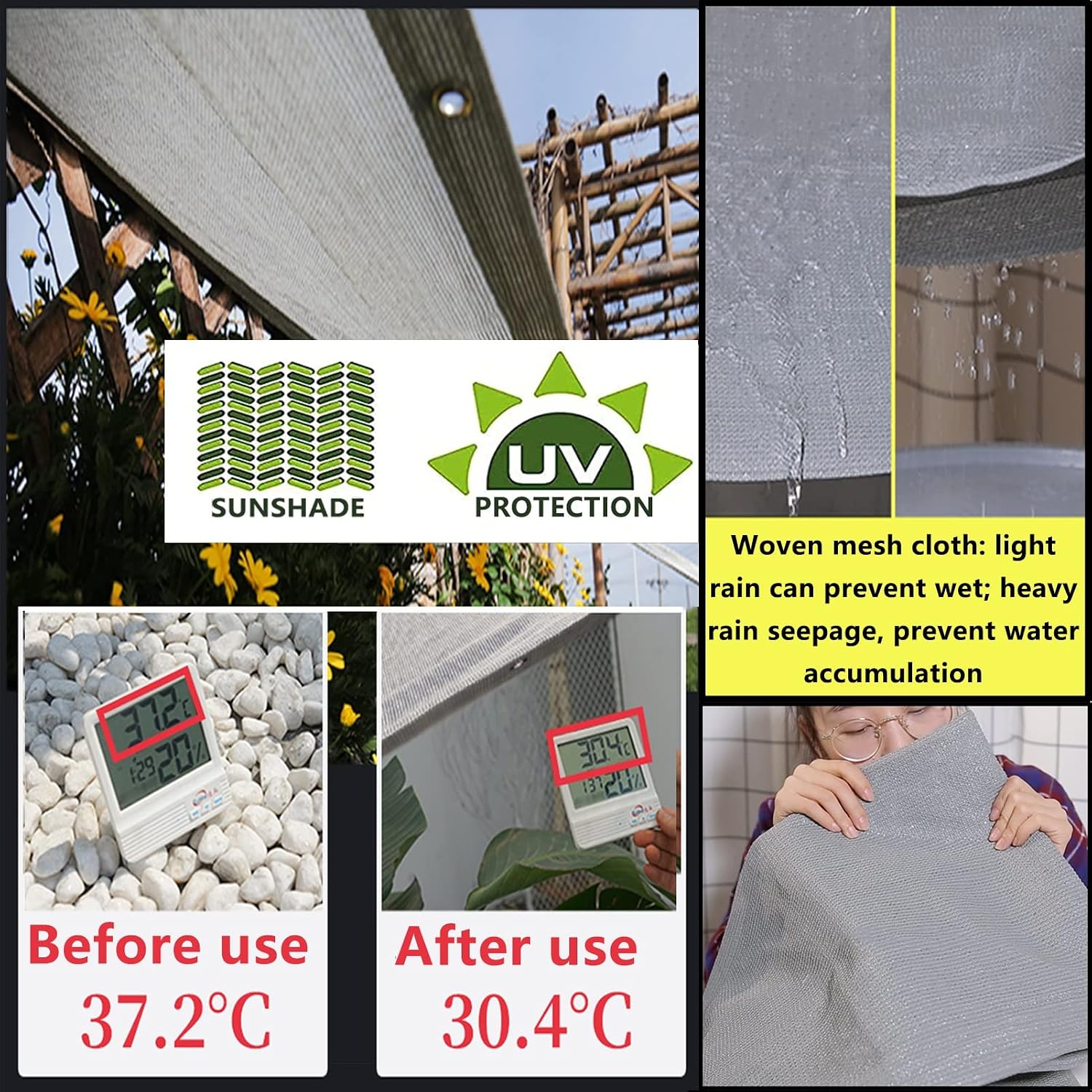 Balcony, Opaque UV Protection Cover, Outdoor Patio Shade, Pool Sunblock Netting, Durable Wind Barrier for Decks and Patios