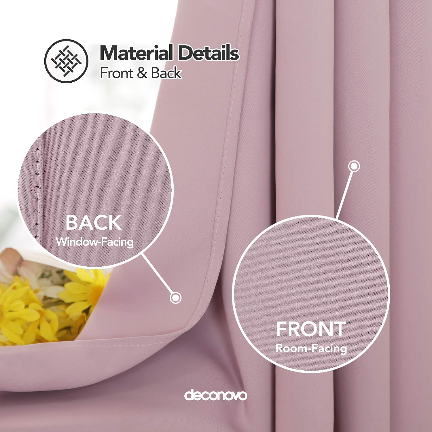 Deconovo Thermal Insulated Blackout Curtain Fabric Ring Top Eyelet Curtain for Bedroom Windows 52"x 54" Baby Pink 1 PANEL - Image 4
