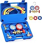 Orion Motor Tech AC Gauges, AC Manifold Gauge Set for R134a R12 R22 R502, 3 Way Automotive AC Gauge Set with Antishock Gauges Hoses Couplers Adapter, Puncturing Can Tap Freon Recharge Kit