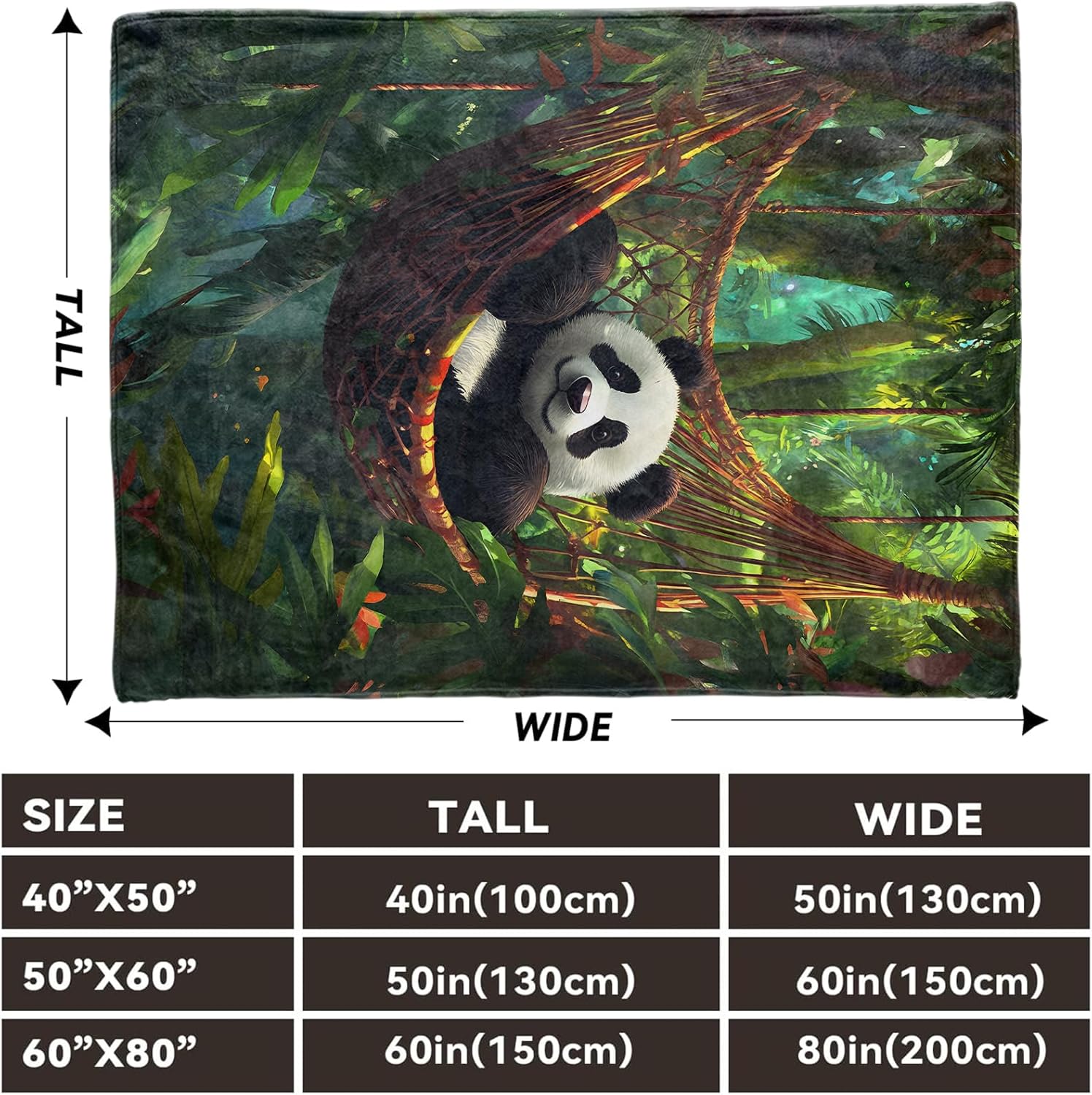 Panda Blanket, Lightweight Comfy Jungle Hammock and Wildlife Throw for Couch Sofa Bedroom, Soft Cozy Travel Flannel Nature Realistic Blankets Gifts for Girls Boys Kids, Home Decor 60×50in
