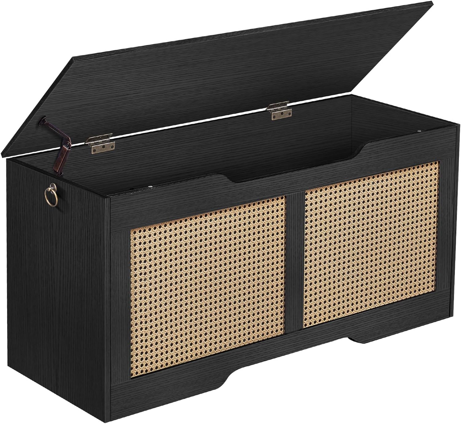 HOOBROStorage Chest, 39.3" Storage Bench, Rattan-Like Storage Trunk, Sturdy Entryway Bench Supports 220 lb, Shoe Bench, Safety Hinge, U-Shaped Opening, Easy Assembly, Black BB11CW01