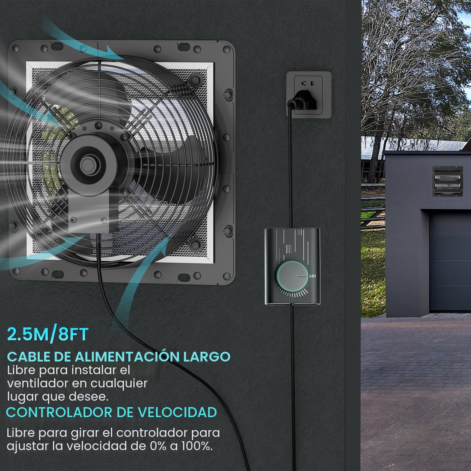 HG Power 250mm Ventilador Extractor con Regulador de Velocidad Ventilador Industrial de pared 1100m³/h con Rejilla Ventilador de Ventana de Aluminio con Enchufe UE para sótano Garaje Cocina