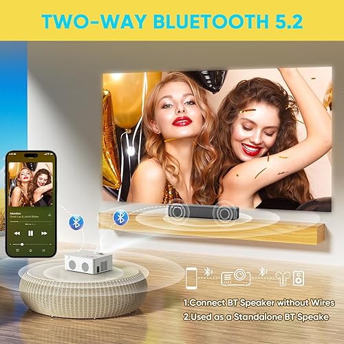 Miniatura 4 de 2025 aplicaciones integradas PURSHE Mini proyector inteligente con WIFI y Bluetooth, Full HD 1080P 4K compatible con proyector de cine al aire libre