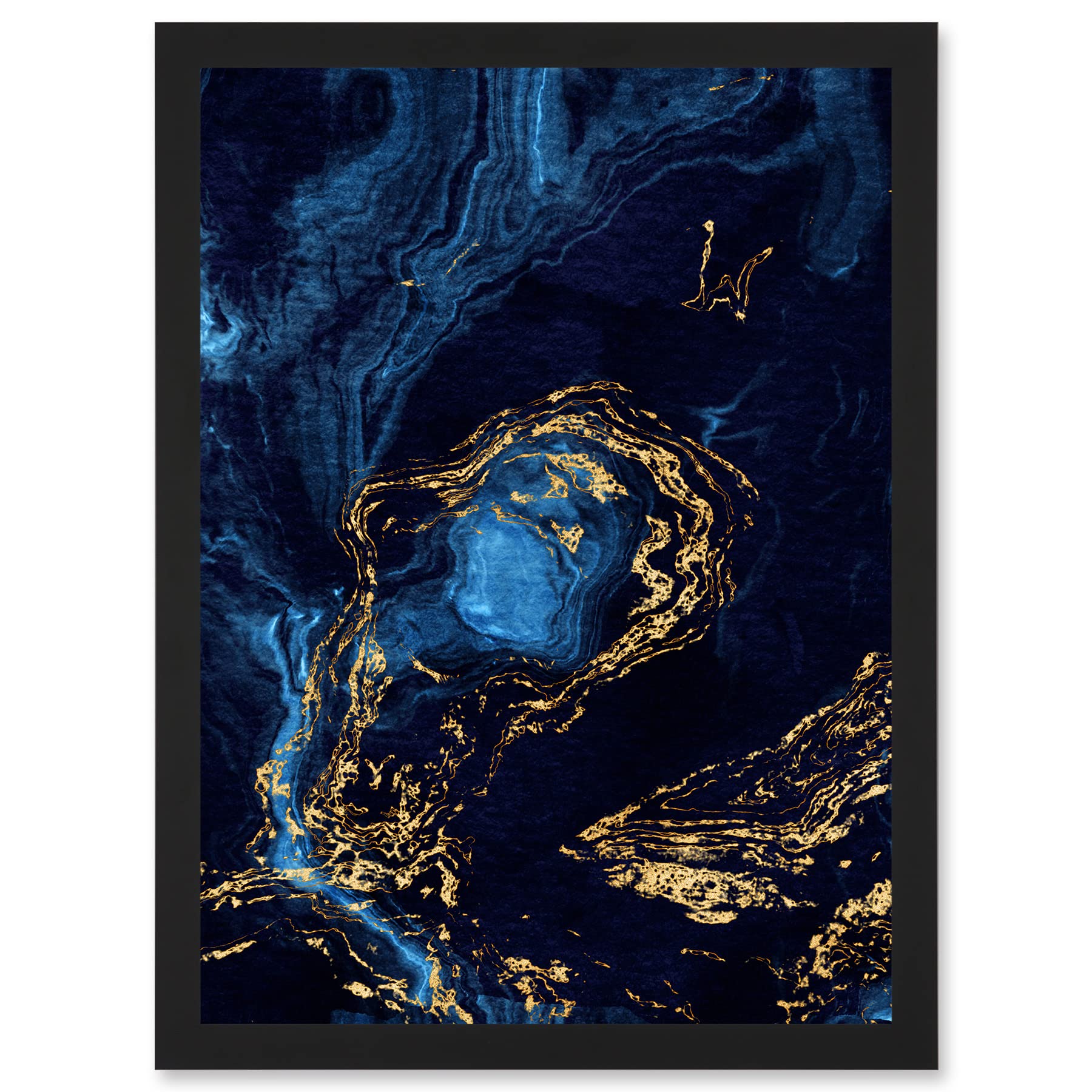 B&Q -  Abstract Dark Blue Gold Waves Modern Wall Art PrintA4 Size