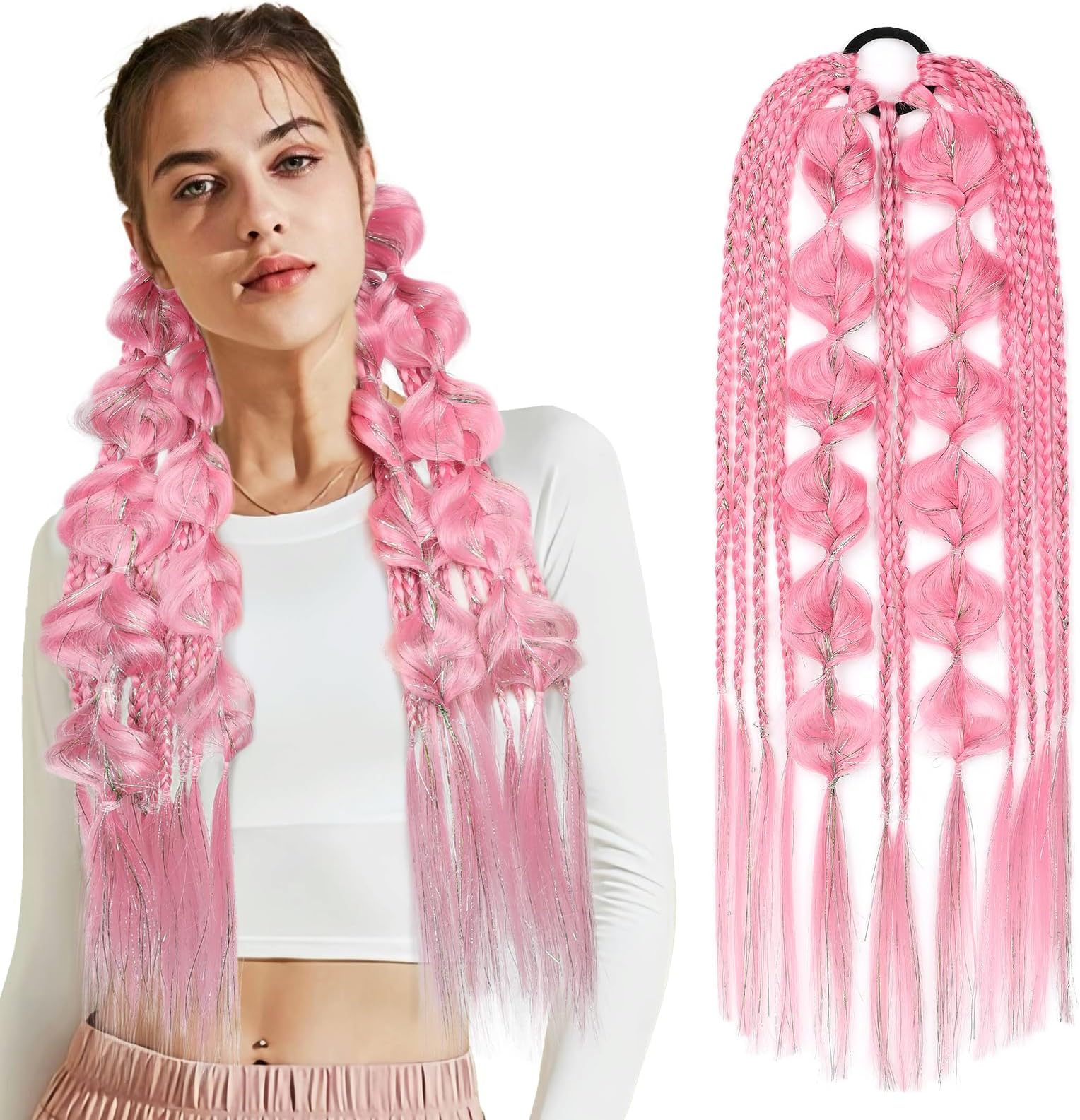 Amazon.com : YOGFIT Colored Hair Extensions Long Braided Bubble ...