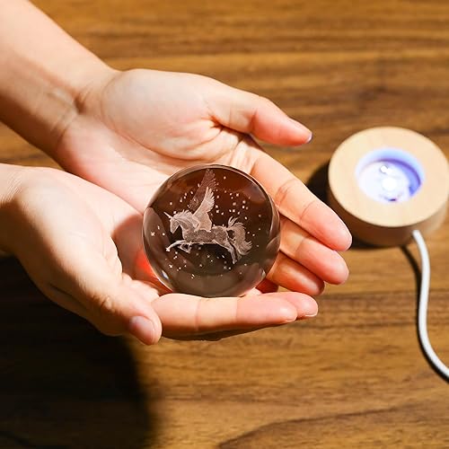 Miniatura 4 de Regalos de unicornio 3D para mujer, bola de cristal, figuras de unicornio, decoración de animales de vidrio