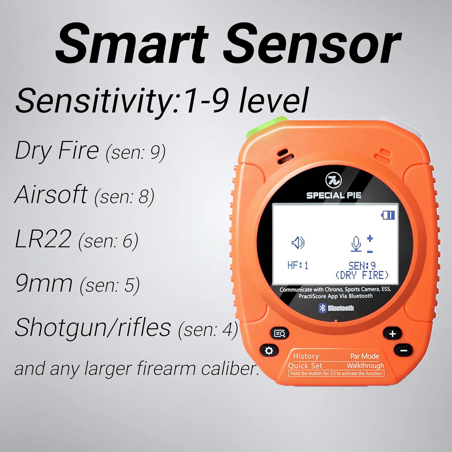 Shot Timer – Smart Sound Sensor, Bluetooth Competition Timer for IPSC & USPSA, IROA Certified, 72H Battery（Orange
