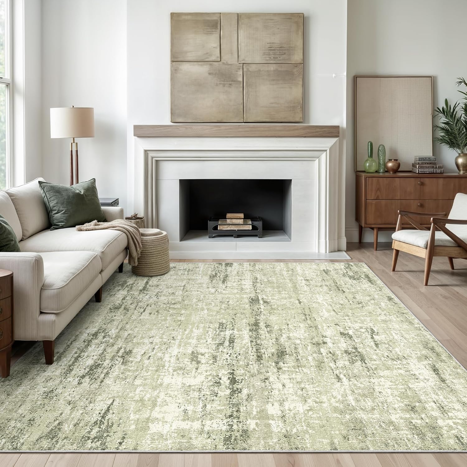 Tapis salon grand 180x250cm beige abstrait moderne antidérapant chambre