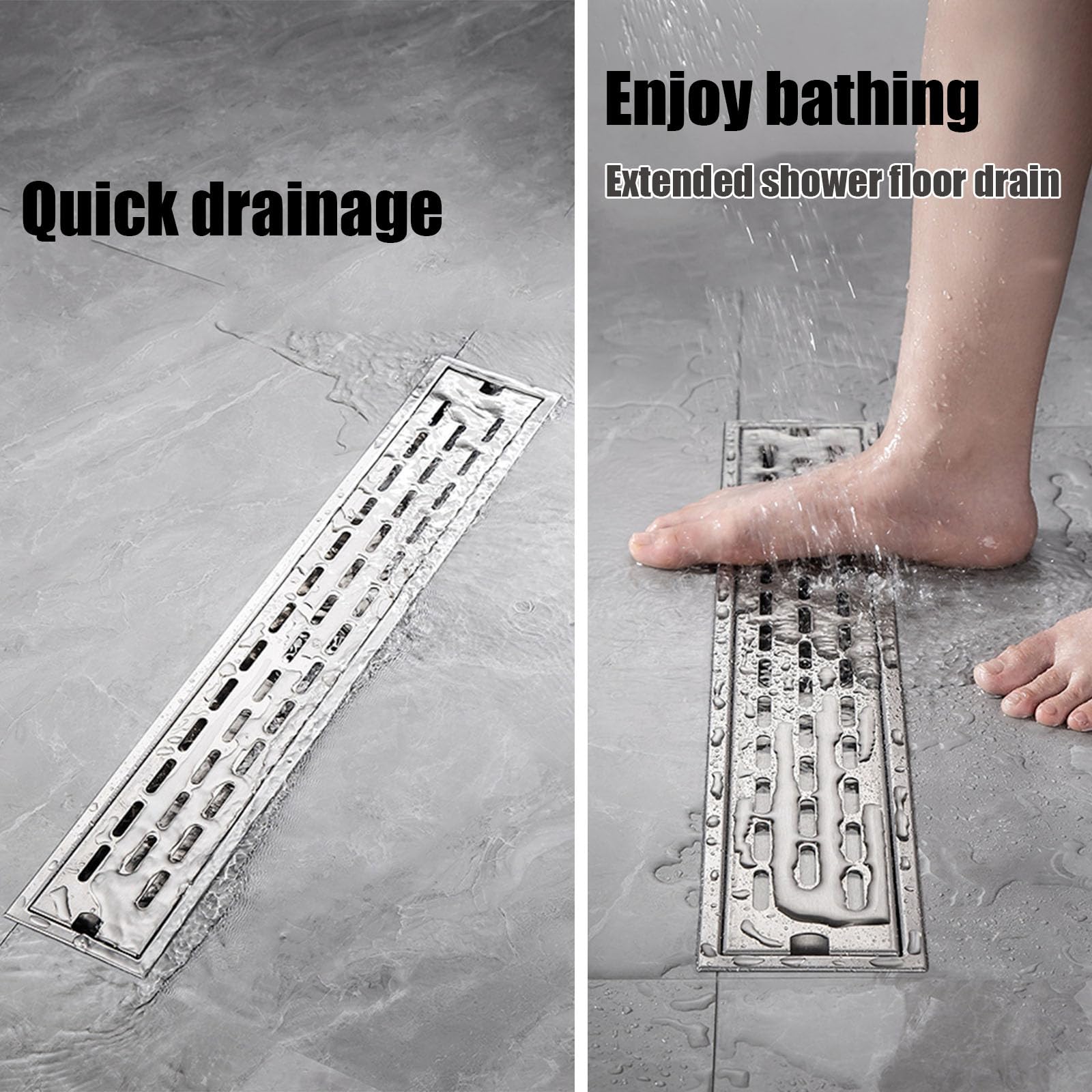 Salle De Bain Bonde Douche Extra Plate,Caniveau De Douche en Encastré,Siphon De Sol Douche en Acier Inoxydable,10 * 20cm