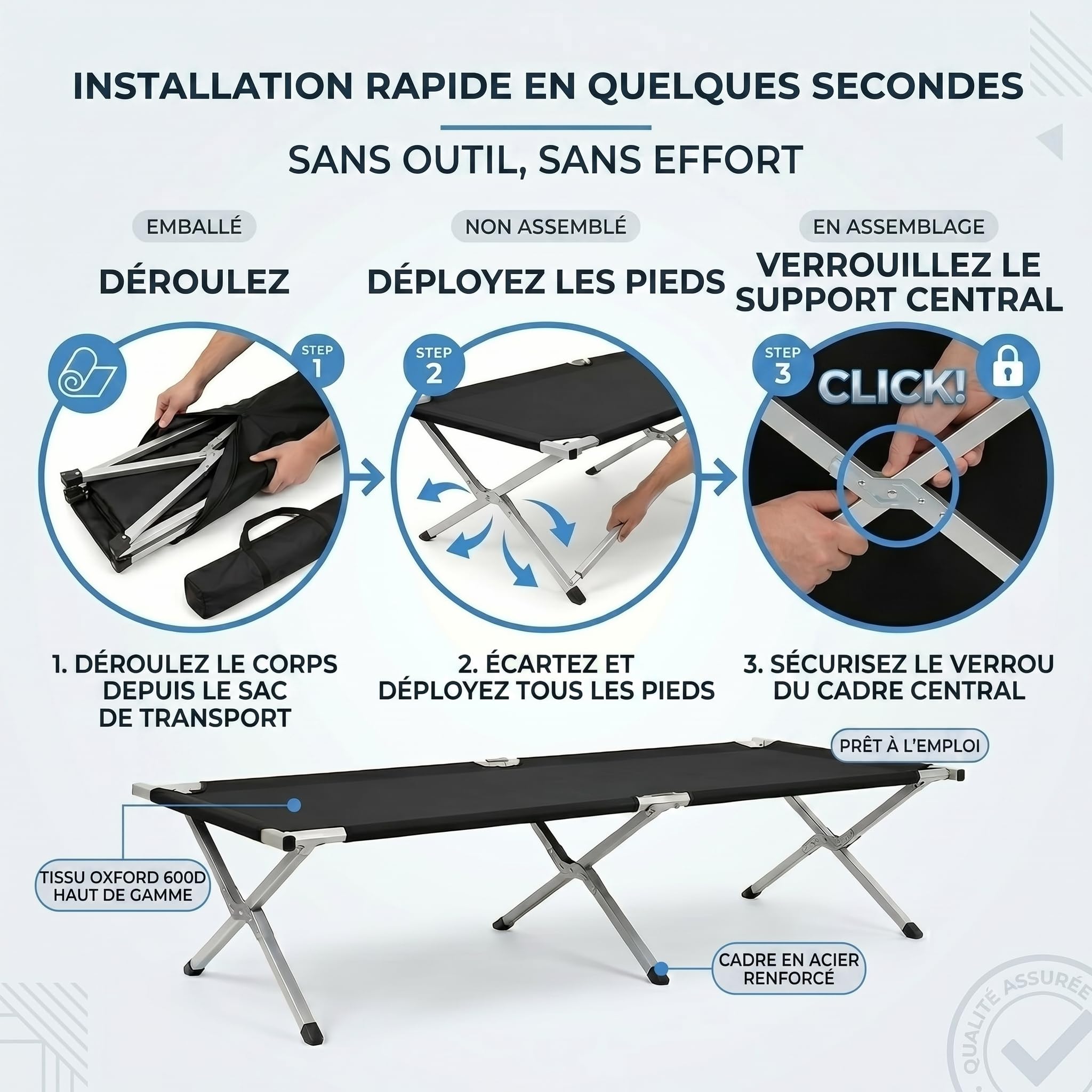 GOODS+GADGETS Lit de Camp Pliable en Aluminium pour l'armée - Lit de Camping Pliable et lit d'invité