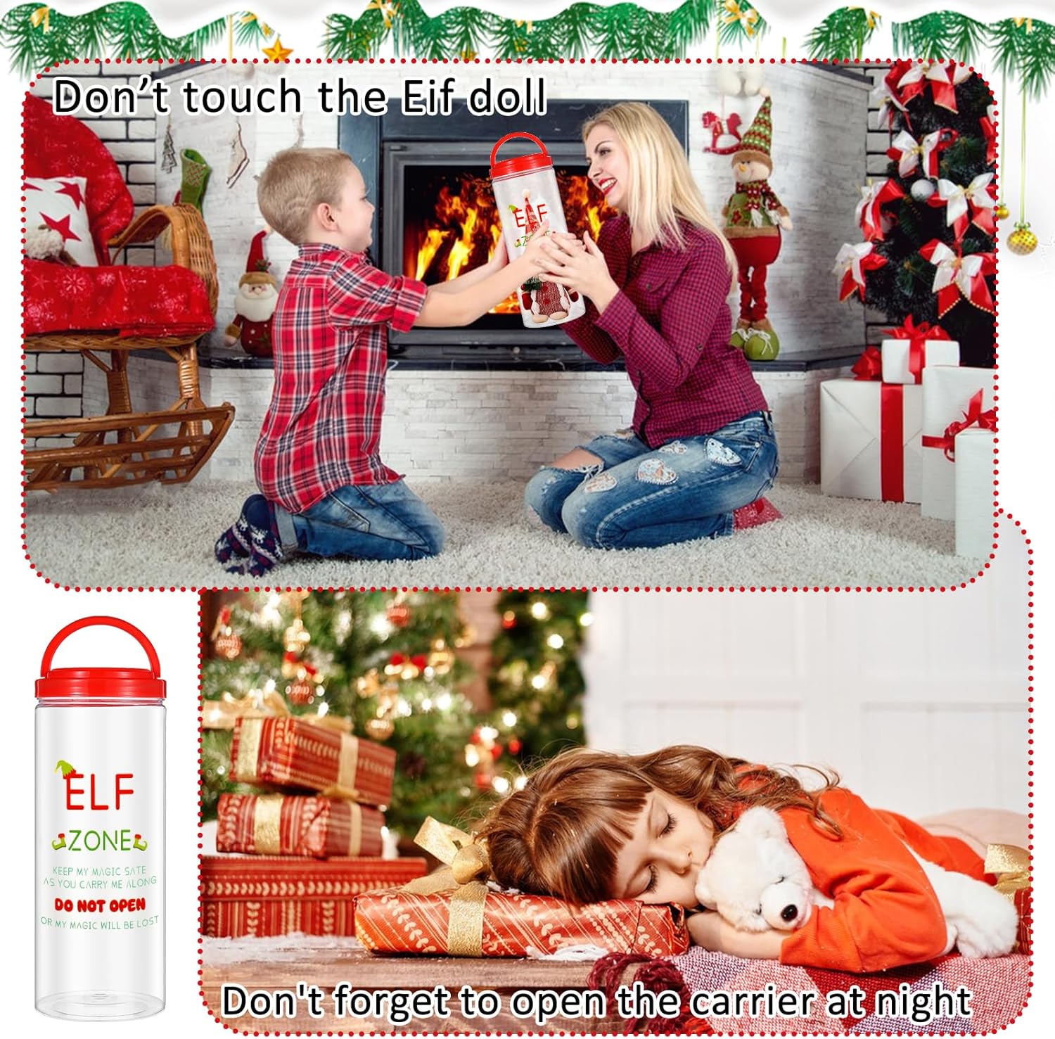 2 PCS Christmas Elf Carrier, 12.2 Inch Portable Plastic Elves Carrying Case with Lids Handle Christmas Elf Decoration Container for Xmas Holiday Family Travel Adventures Gift Decor