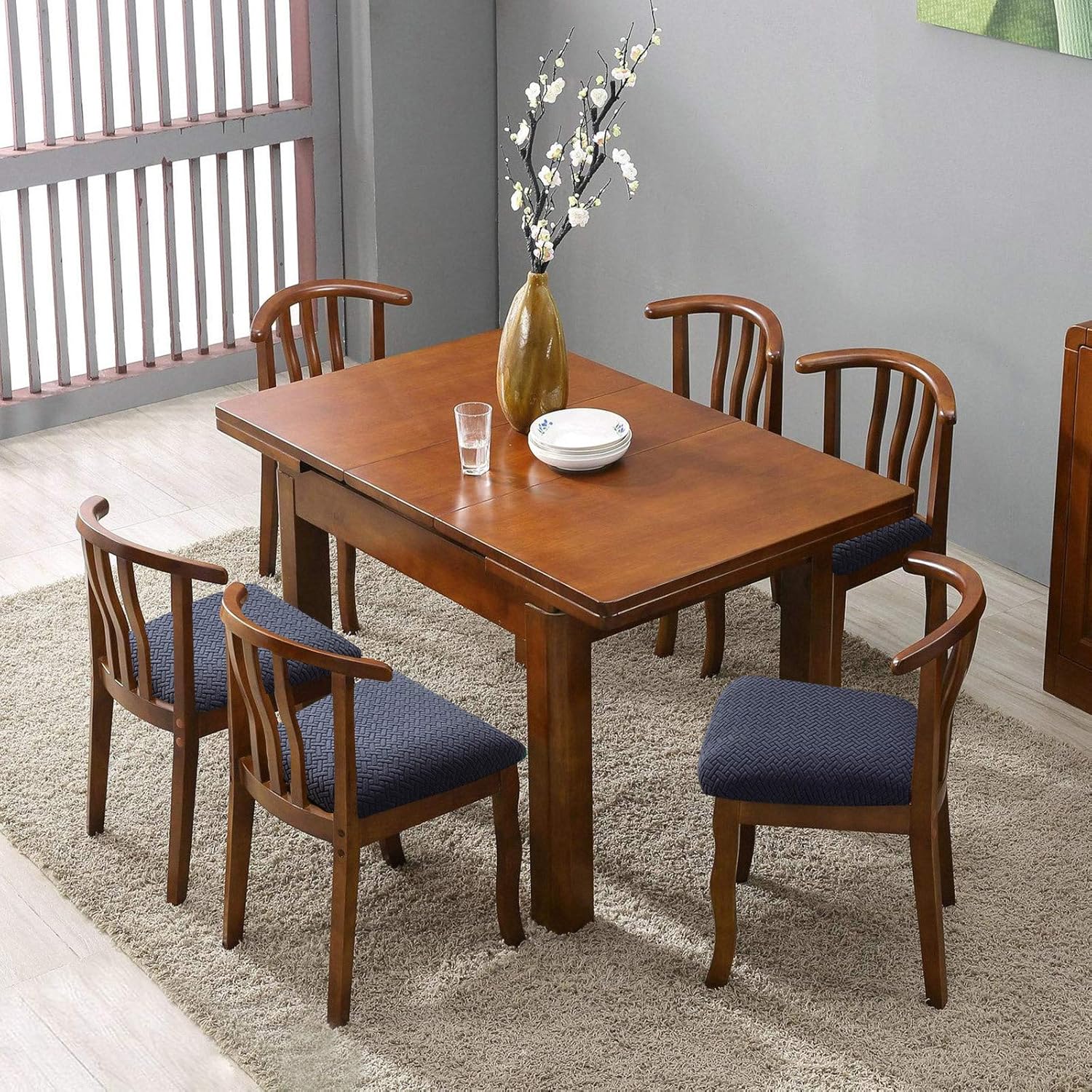 genina seat covers for dining room chair seat slipcovers kitchen chair covers (navy blue, 2 pcs) navy blue 2 pcs