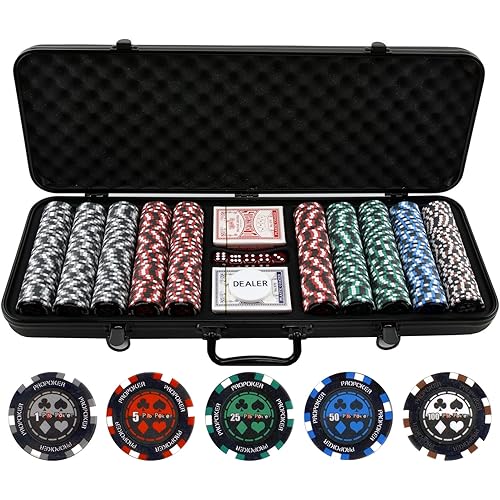 Pro Poker Chips, Poker Set - 13.5g 500 Piece Casino Clay Poker Chips with Denomination Numbers for Texas Holdem - New Upgraded Poker Chip Case