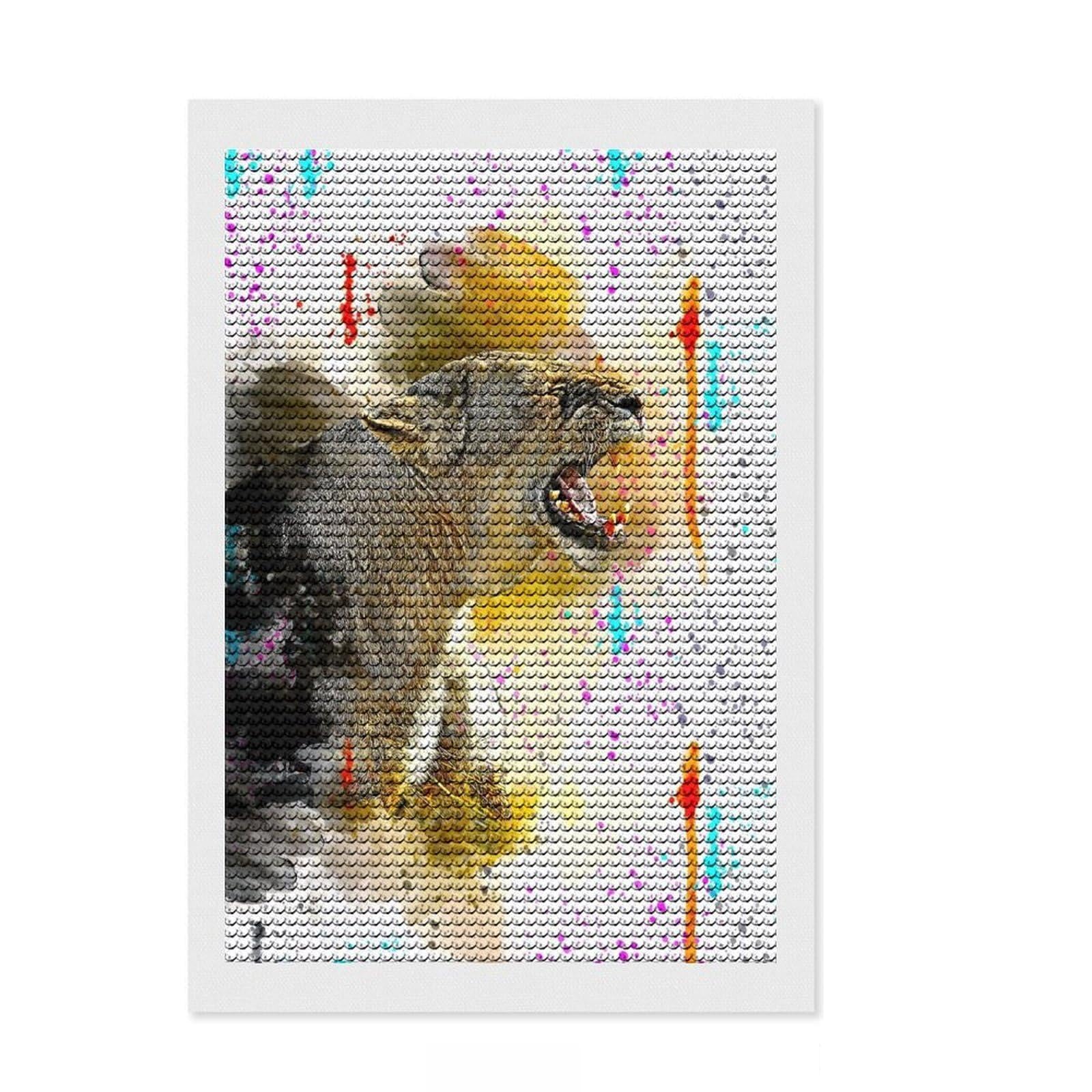 Junmoney Angry Lioness DIY Diamond Art Canvas Kit 8"x12", Gift Idea, Relaxing DIY, Full Kit Included, Relaxing Handmade Project