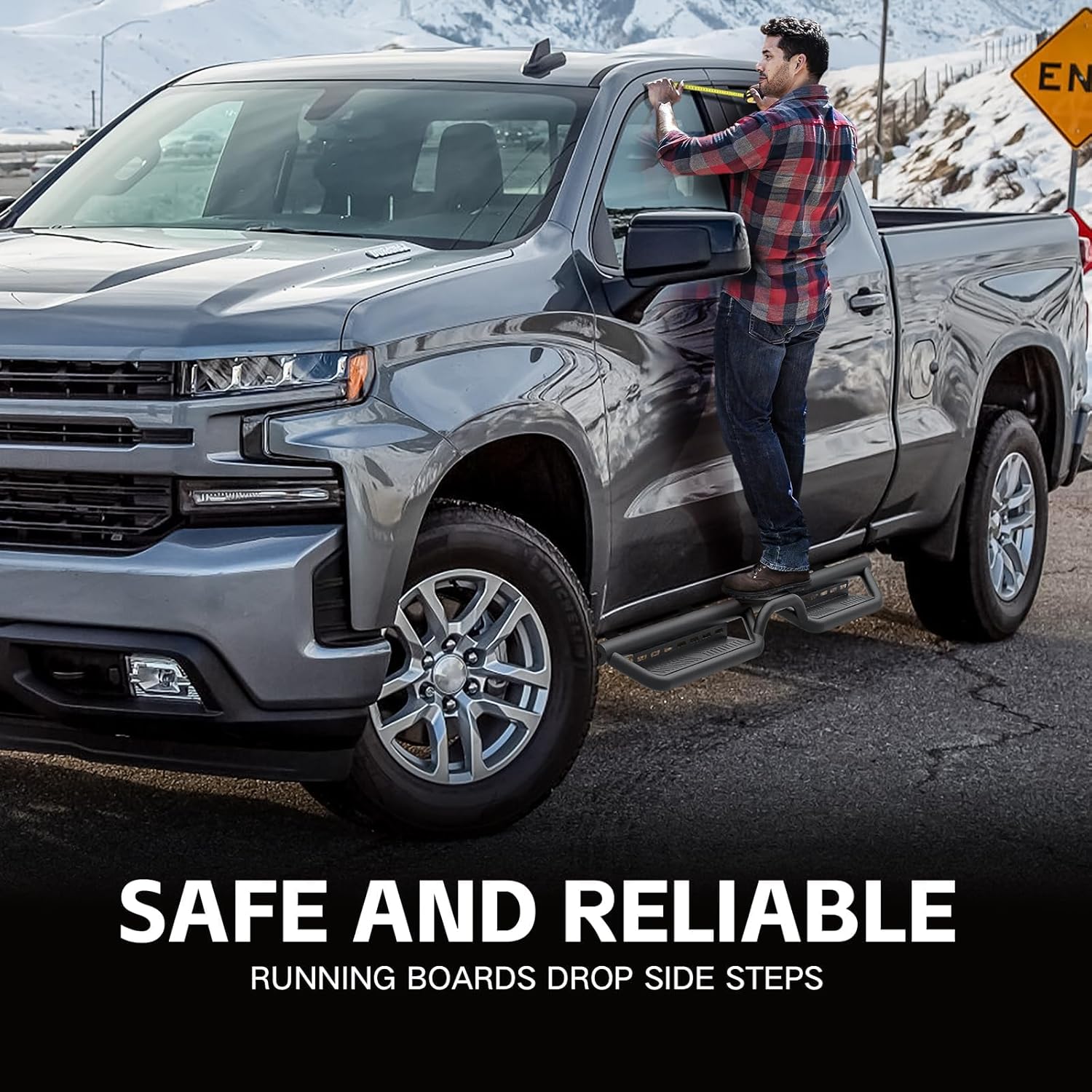 Double Cab Running Boards Side Steps Compatible with 2019-2026 Chevy Silverado & GMC Sierra 1500, 2020-2026 Chevrolet Silverado/GMC Sierra 2500 3500 HD Extended Cab Two Stair Design Nerf Bar