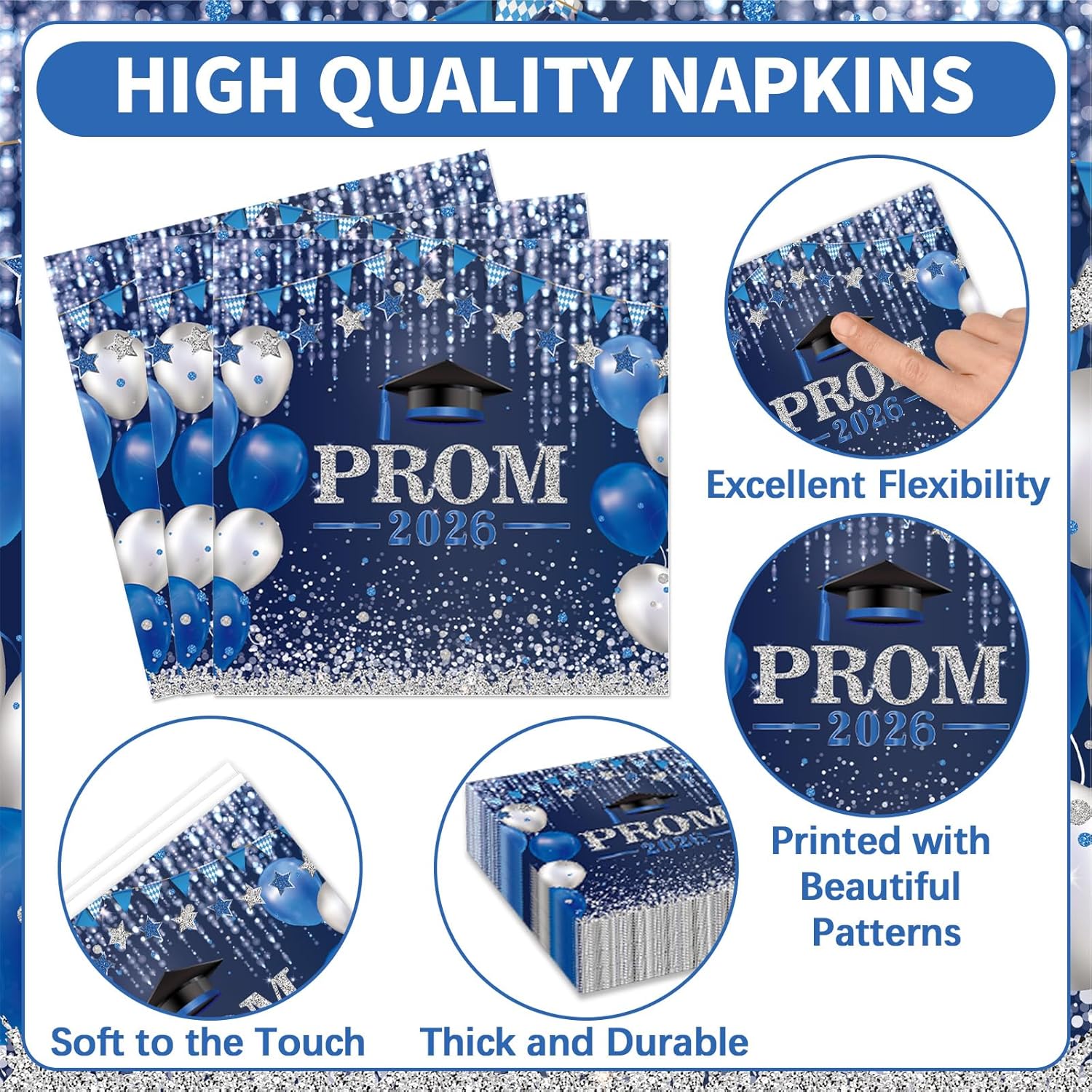 96Pcs Prom Night 2026 Grad Party Tableware Supplies Graduation Plates Napkins Class of 2026 Party Decorations Congratulations Graduate Plate Forks Napkins for High School College Navy Blue and Silver