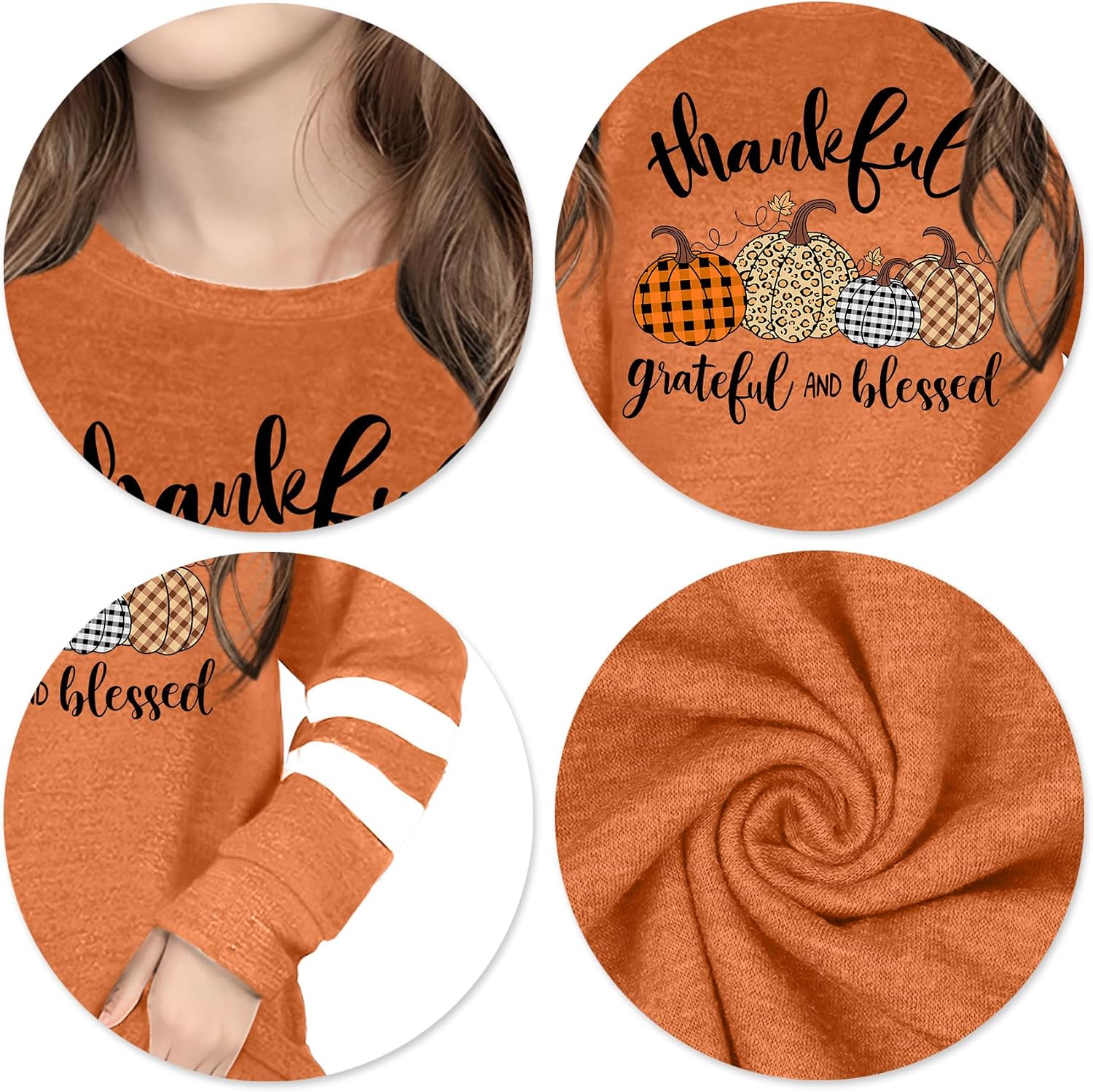 VVNTY Thanksgiving Shirt for Kids: Boys Girls Thankful Grateful Blessed T Shirt Fall Long Sleeve Tops 5-14y