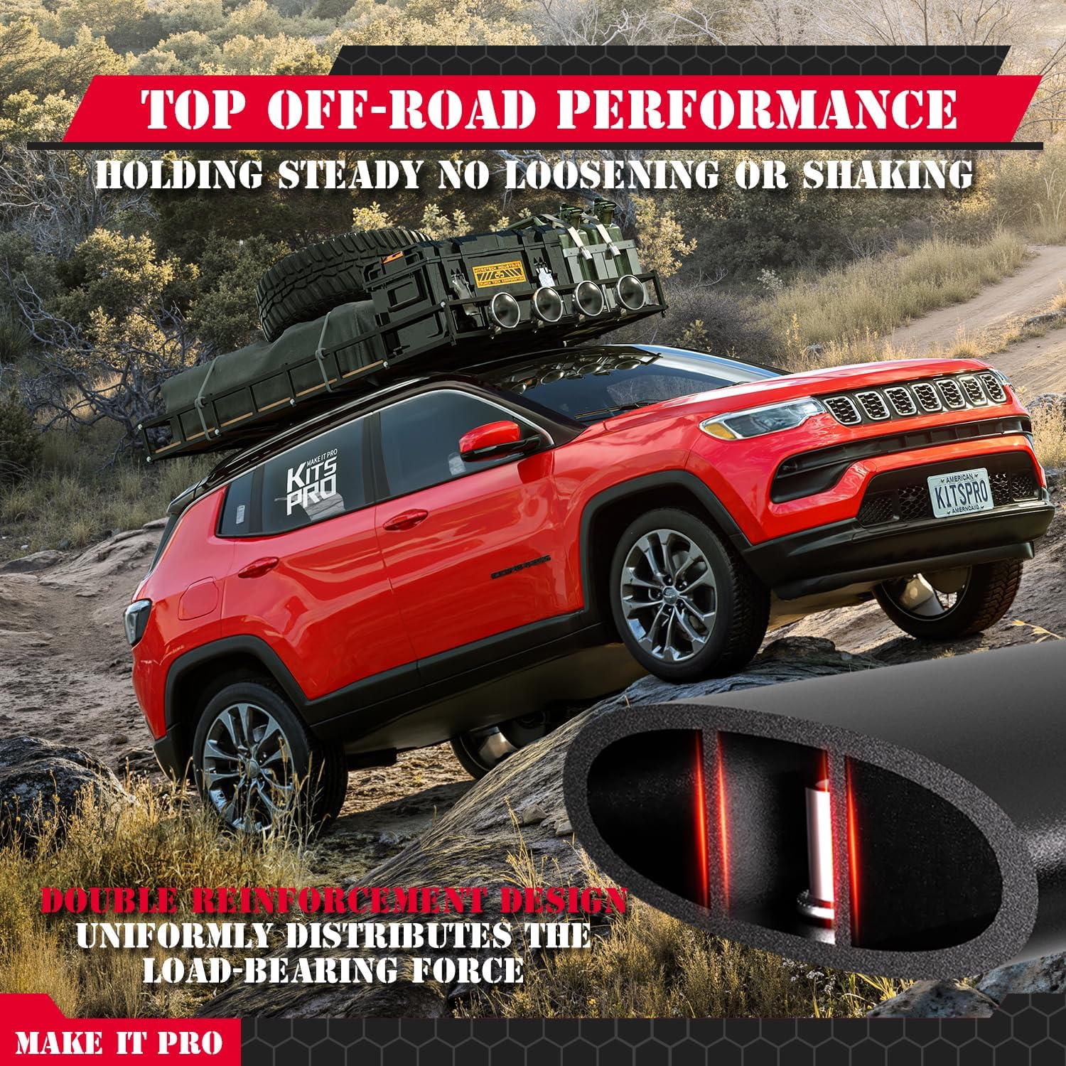 KitsPro 260lb Roof Rack Cross Bars for 2018-2026 Jeep Compass (ONLY FIT Factory Flushed Side Rails), Matte Black Heavy Duty Aluminum Cargo Crossbar