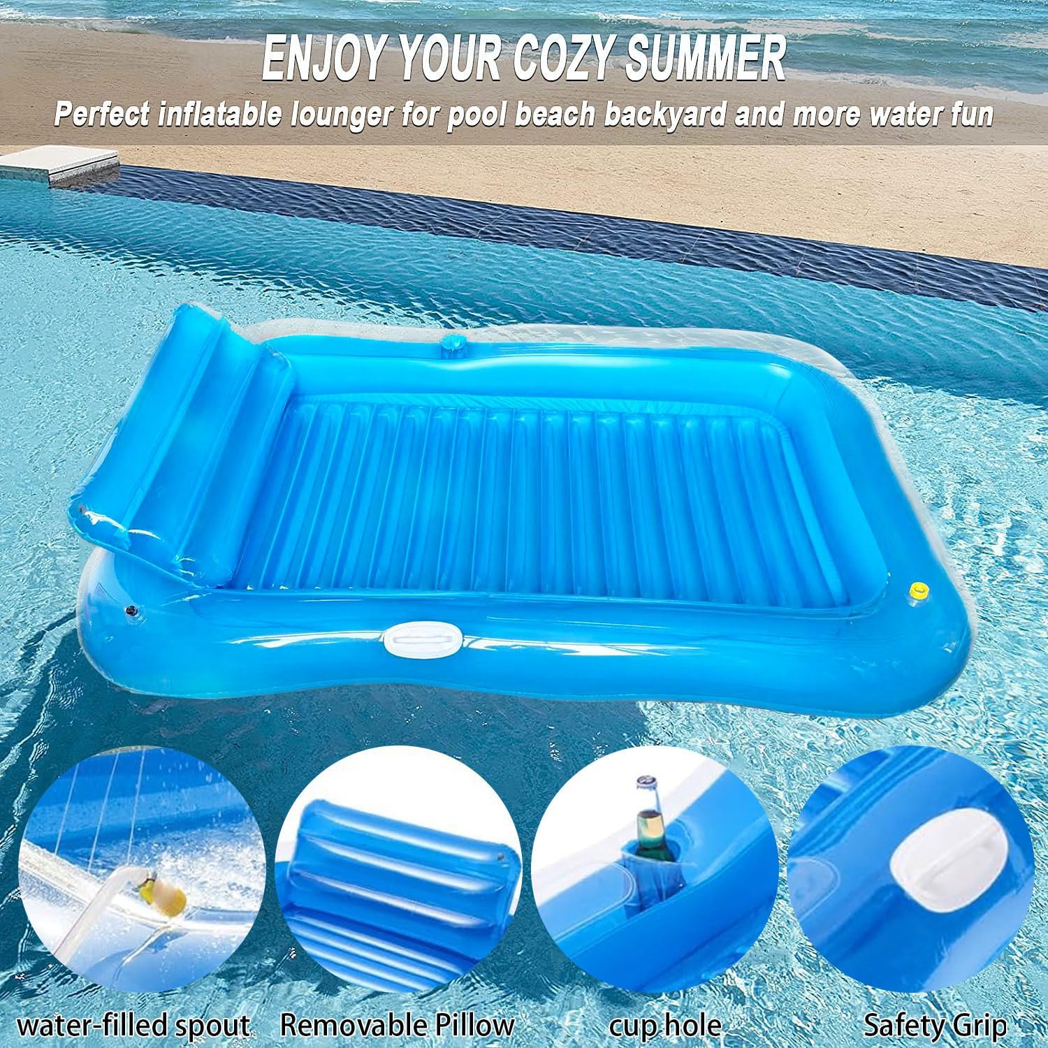 Materasso ad aria per piscina, per adulti, gonfiabile, con irrigatore integrato, per piscina, gonfiabile, per prendere il sole, per piscina